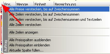 Supportanfrage Angebote ohne Einzelpreise