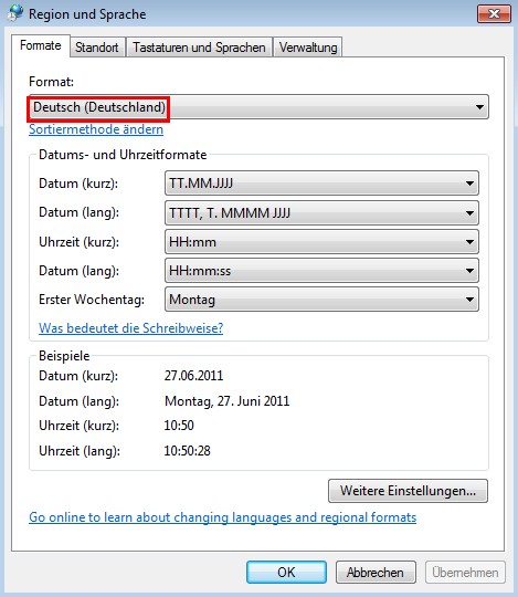 Supportanfrage Datum wird im englischen Format ausgegeben