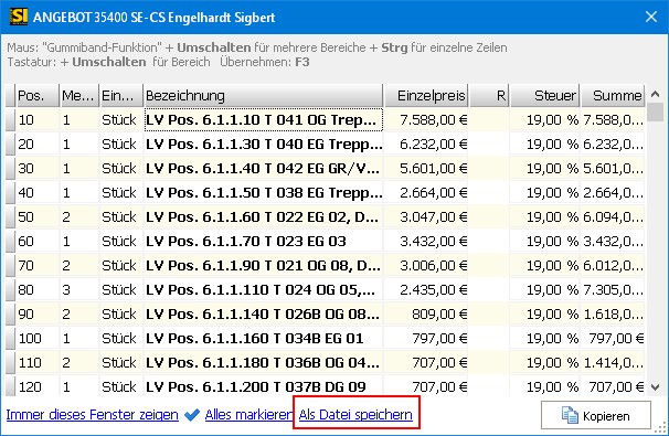 Supportanfrage  Ein anderes Unternehmen benötigt den Inhalt eines Angebotes