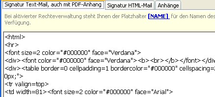 Supportanfrage Wie kann ich beim Email-Versand eine Signatur dauerhaft hinterlegen
