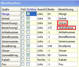 Supportanfrage andere Spalten