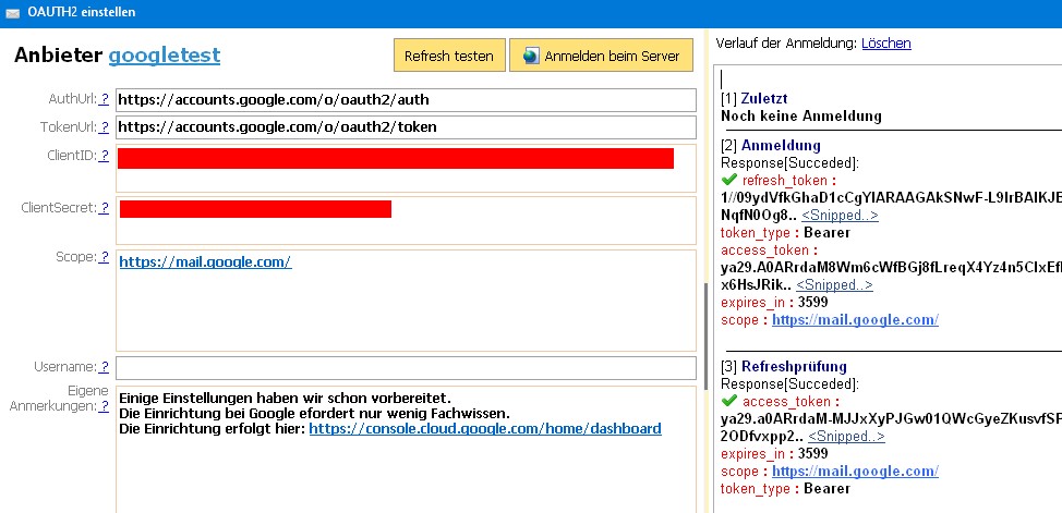 Email senden OAUTH2-Client bei Google bauen