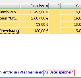 Inhalt eines Auftrages in andere Formate exportieren