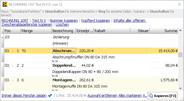 Positionen und Artikel  bequem kopieren
